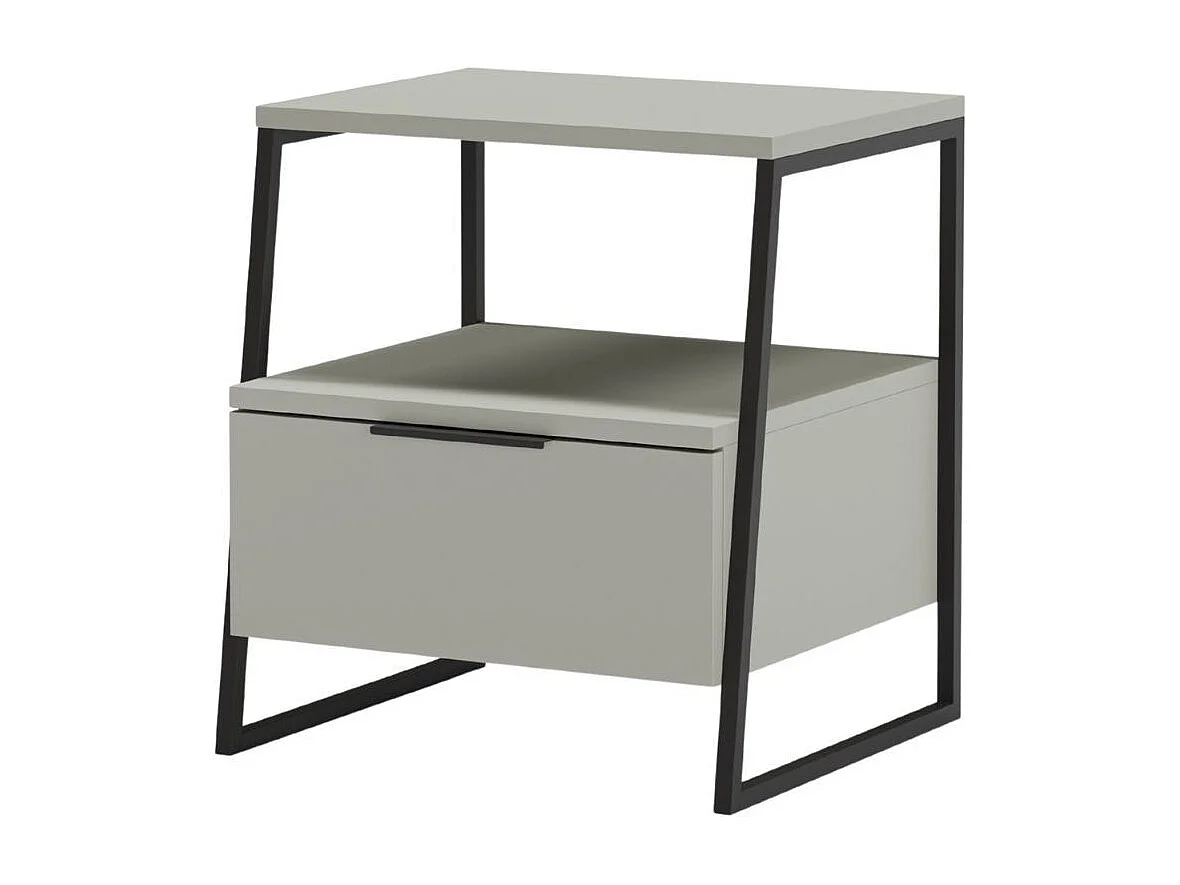 Chevet 2 niveaux avec 1 tiroir en mélaminé vert sauge et structure en métal laqué noir - VELIANI