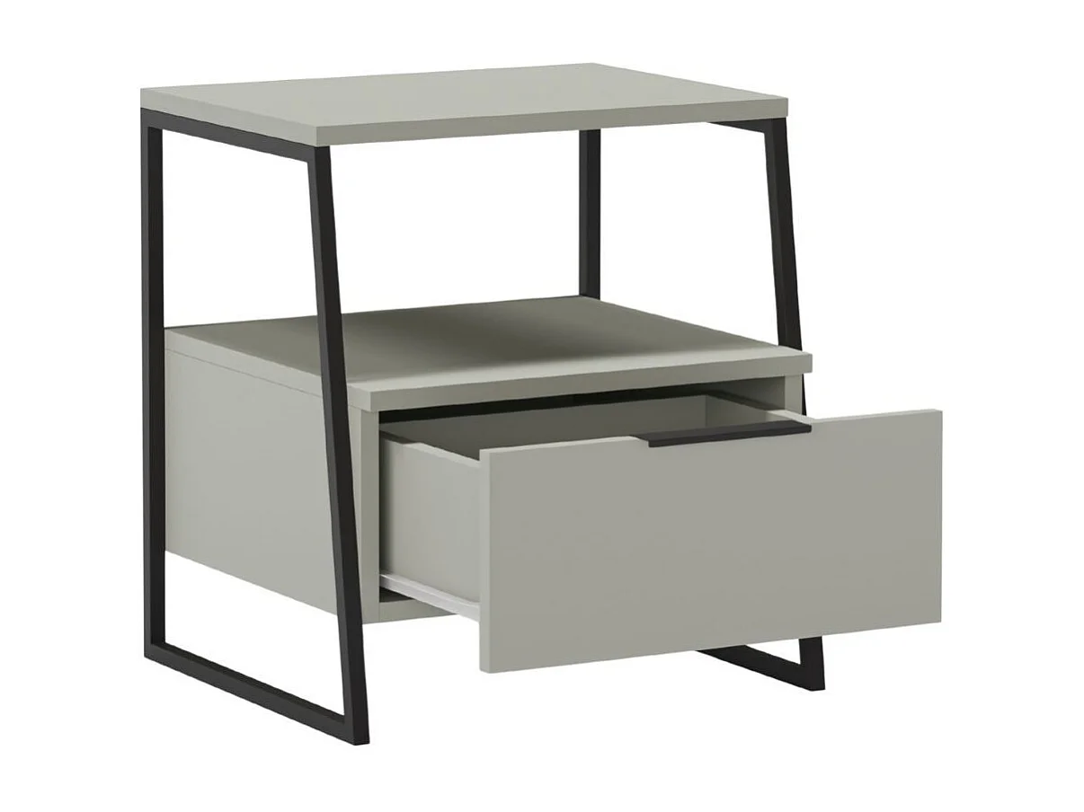 Chevet 2 niveaux avec 1 tiroir en mélaminé vert sauge et structure en métal laqué noir - VELIANI