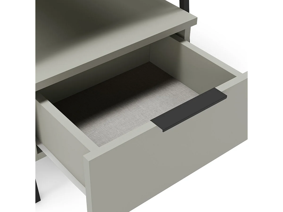 Chevet 2 niveaux avec 1 tiroir en mélaminé vert sauge et structure en métal laqué noir - VELIANI