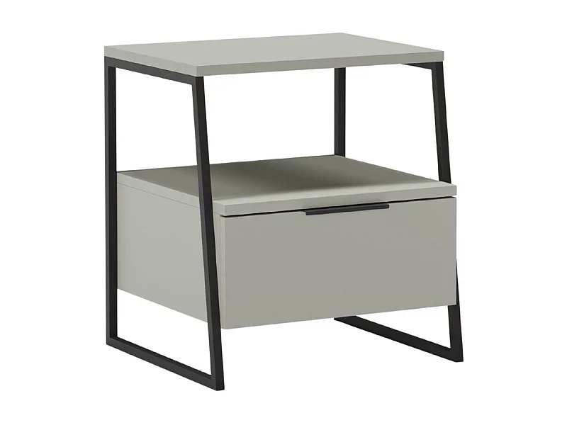 Chevet 2 niveaux avec 1 tiroir en mélaminé vert sauge et structure en métal laqué noir - VELIANI