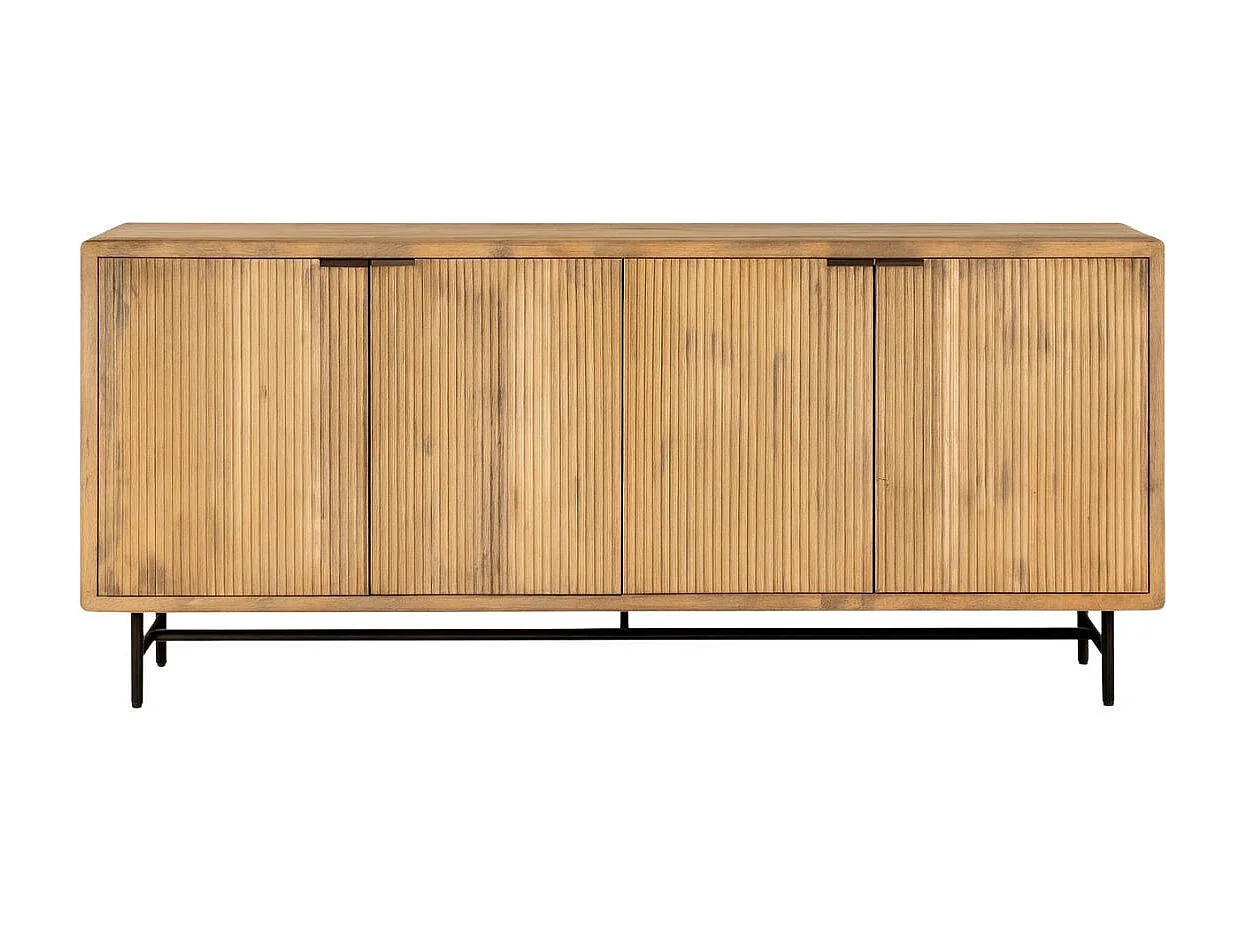 Buffet 4 portes en manguier massif relief graphique vertical piètement métal laqué noir - MELKA