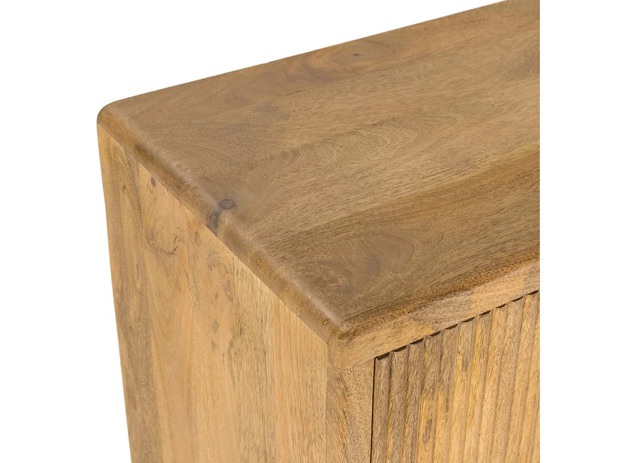 Buffet 4 portes en manguier massif relief graphique vertical piètement métal laqué noir - MELKA