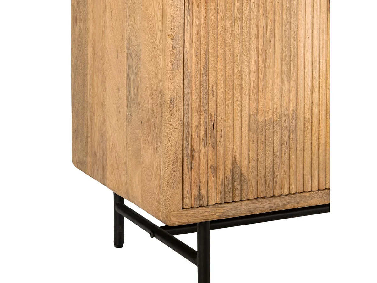 Buffet 4 portes en manguier massif relief graphique vertical piètement métal laqué noir - MELKA