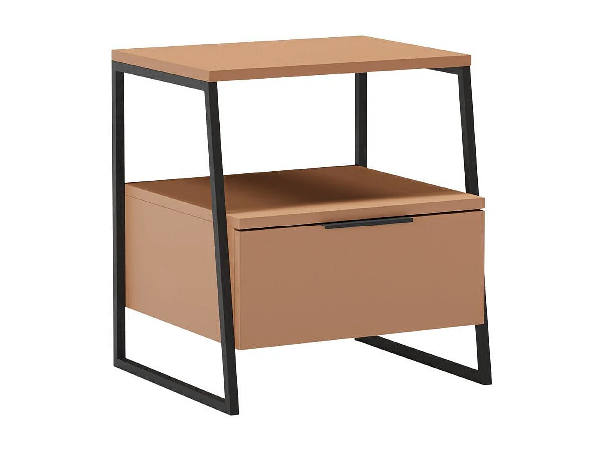 Chevet 2 niveaux avec 1 tiroir en mélaminé terracotta et structure en métal laqué noir - VELIANI