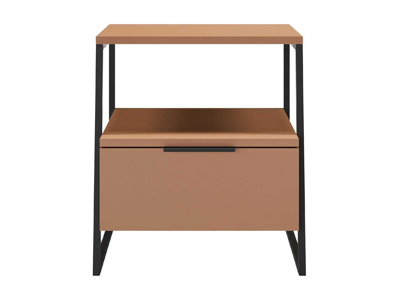 Chevet 2 niveaux avec 1 tiroir en mélaminé terracotta et structure en métal laqué noir - VELIANI