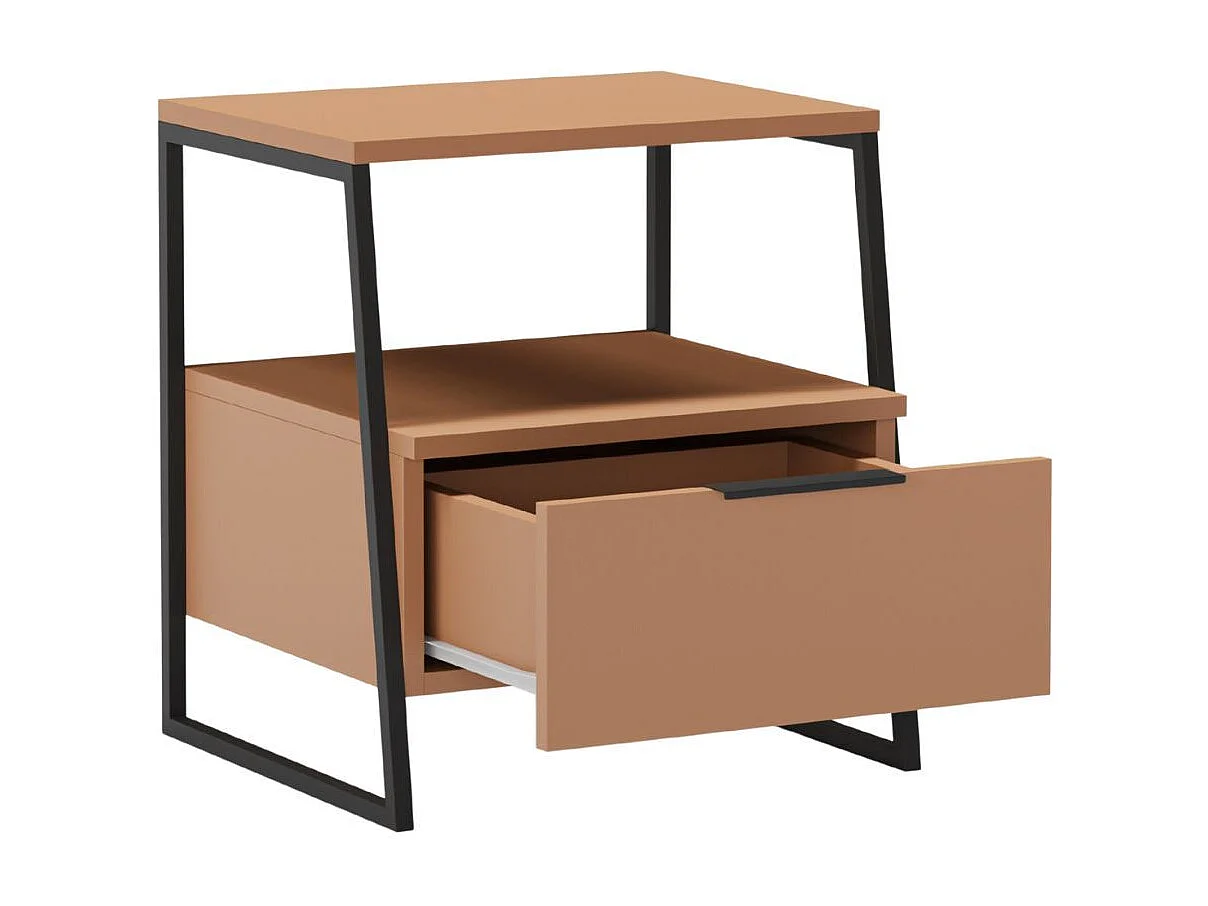 Chevet 2 niveaux avec 1 tiroir en mélaminé terracotta et structure en métal laqué noir - VELIANI
