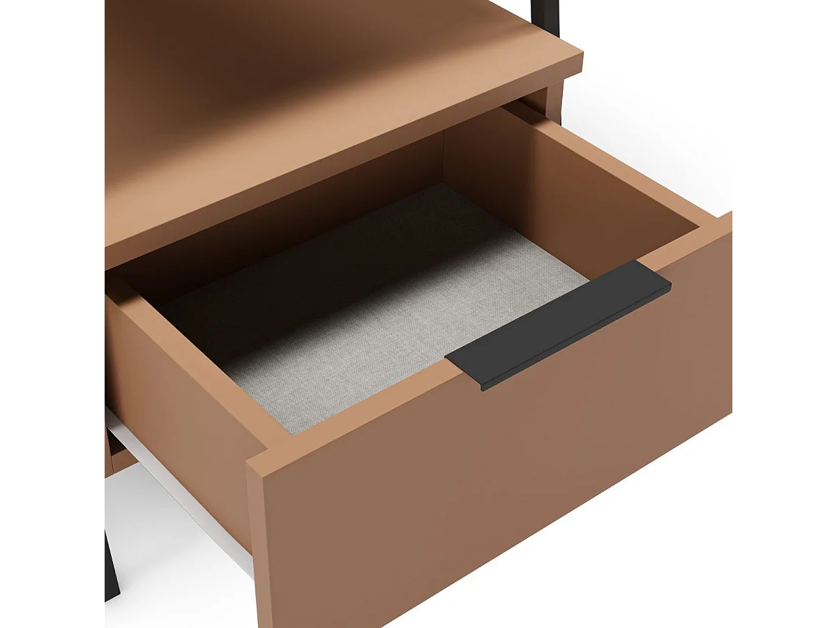 Chevet 2 niveaux avec 1 tiroir en mélaminé terracotta et structure en métal laqué noir - VELIANI