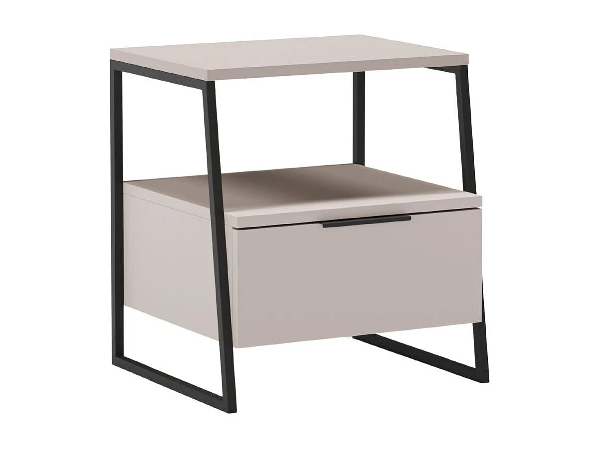 Chevet 2 niveaux avec 1 tiroir en mélaminé beige et structure en métal laqué noir - VELIANI