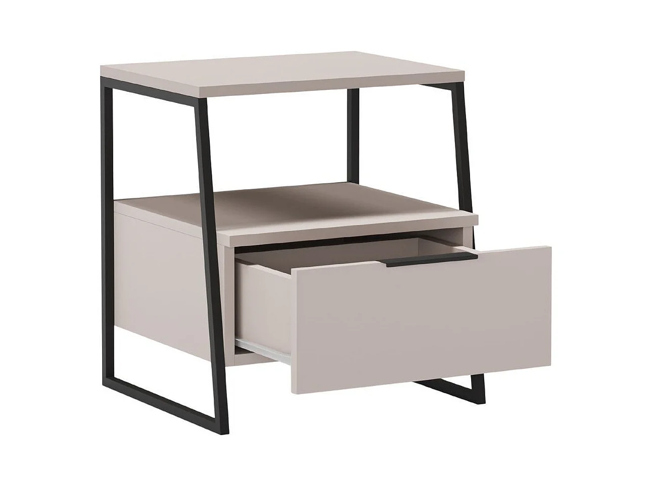 Chevet 2 niveaux avec 1 tiroir en mélaminé beige et structure en métal laqué noir - VELIANI