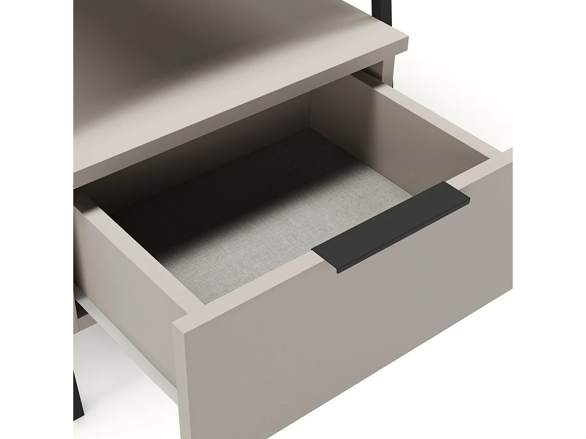 Chevet 2 niveaux avec 1 tiroir en mélaminé beige et structure en métal laqué noir - VELIANI