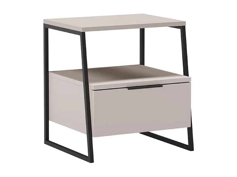 Chevet 2 niveaux avec 1 tiroir en mélaminé beige et structure en métal laqué noir - VELIANI