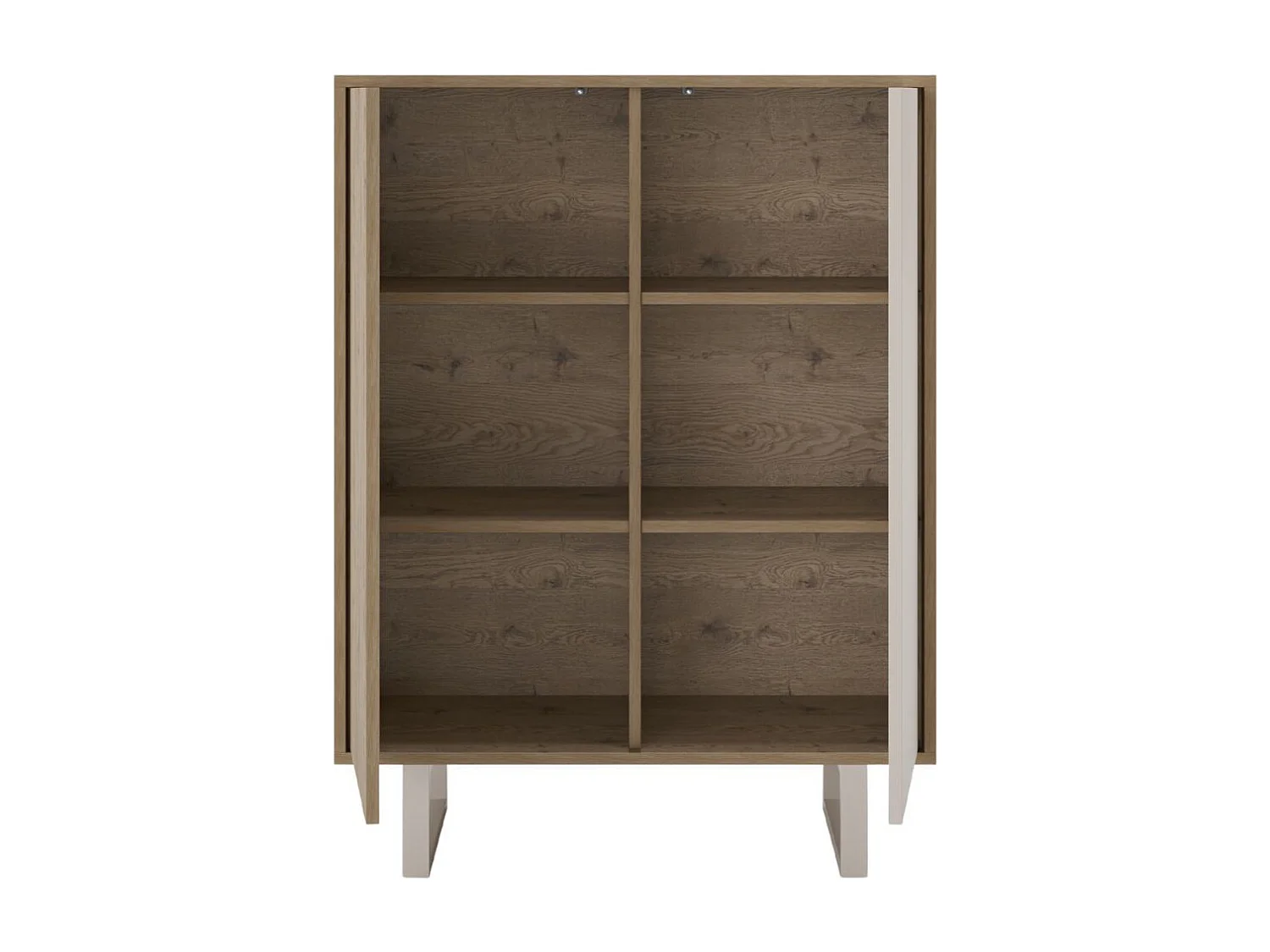 Meuble de rangement 2 portes en mélaminé imitation bois et beige piètement et poignées métal - MYRINE