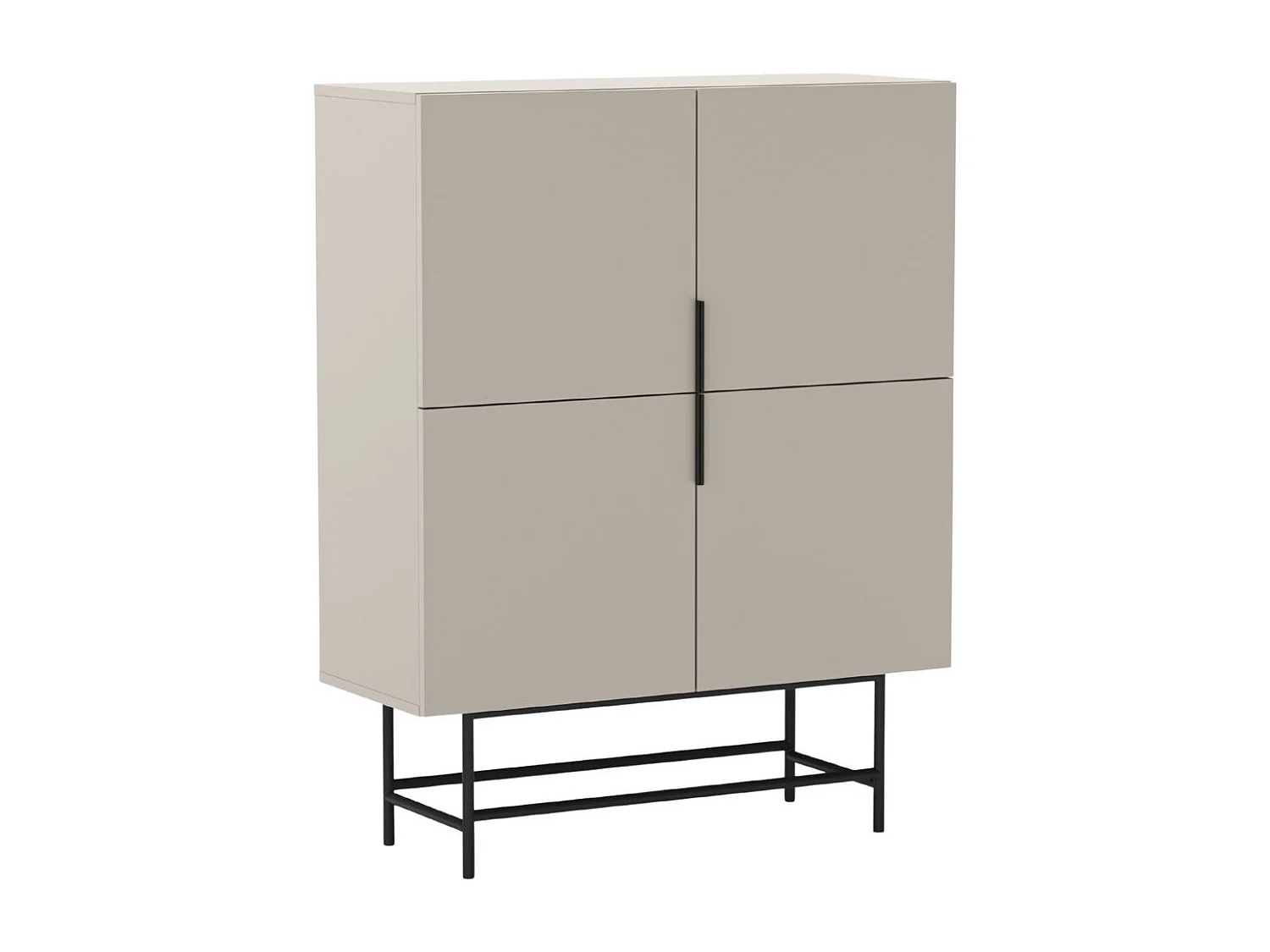 Meuble de rangement 4 portes en mélaminé beige et piètement et poignées en métal laqué noir - ALDINE