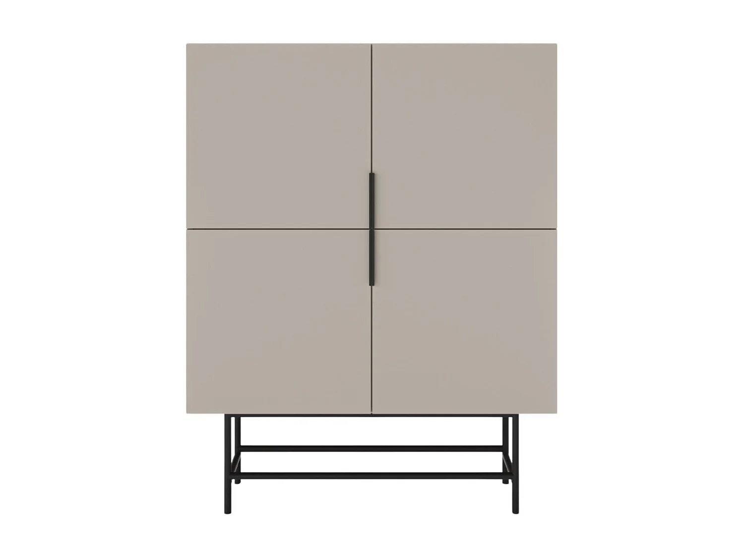 Meuble de rangement 4 portes en mélaminé beige et piètement et poignées en métal laqué noir - ALDINE