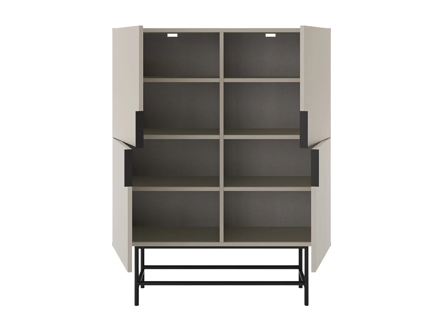 Meuble de rangement 4 portes en mélaminé beige et piètement et poignées en métal laqué noir - ALDINE