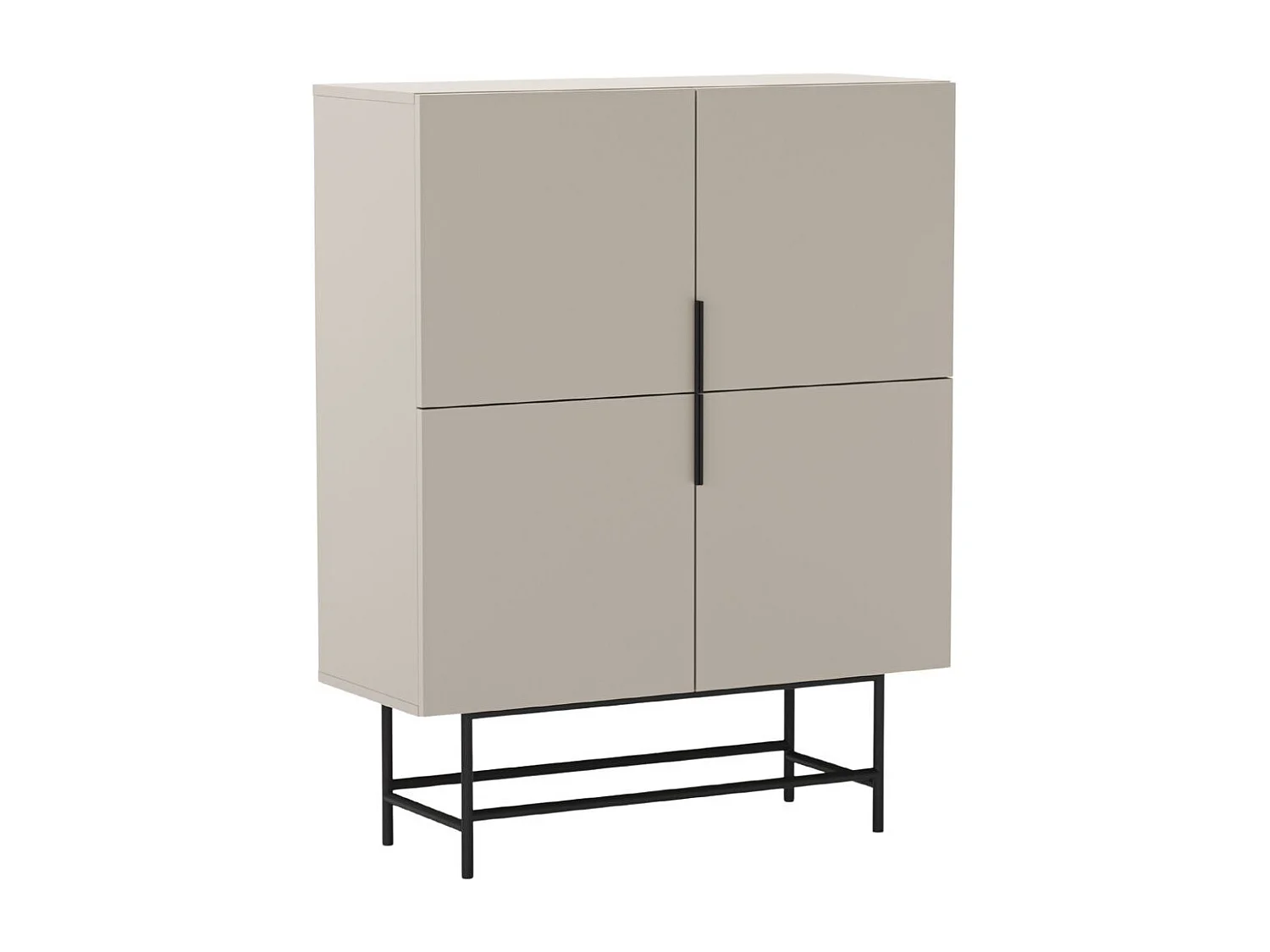 Meuble de rangement 4 portes en mélaminé beige et piètement et poignées en métal laqué noir - ALDINE