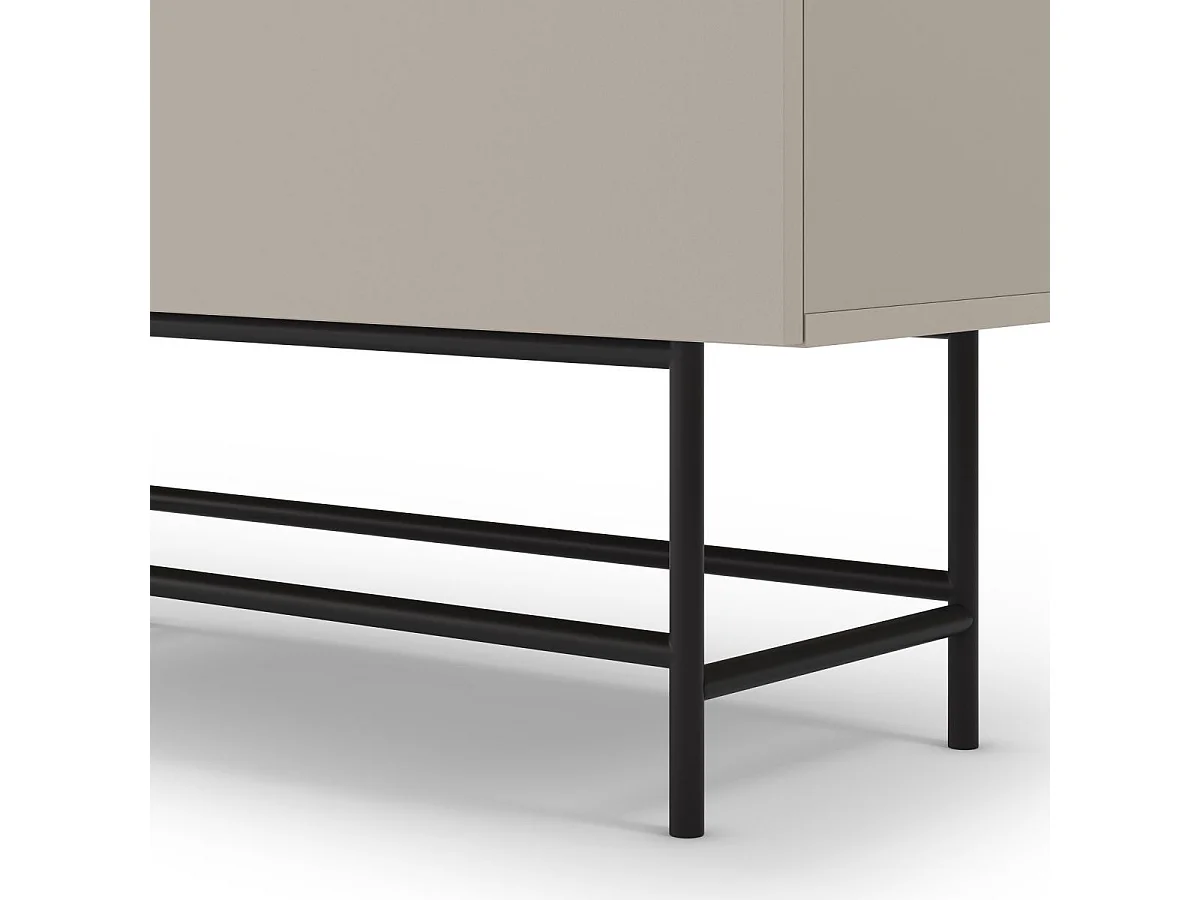 Meuble de rangement 4 portes en mélaminé beige et piètement et poignées en métal laqué noir - ALDINE