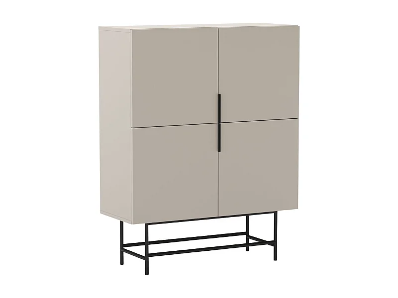 Meuble de rangement 4 portes en mélaminé beige et piètement et poignées en métal laqué noir - ALDINE