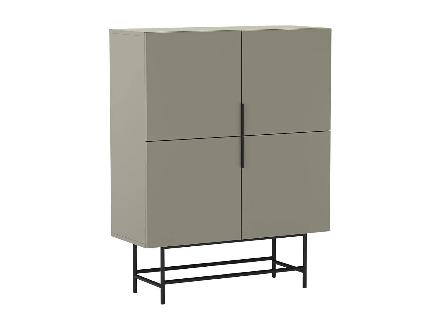 Meuble de rangement 4 portes en mélaminé vert kaki et piètement et poignées en métal laqué noir - ALDINE