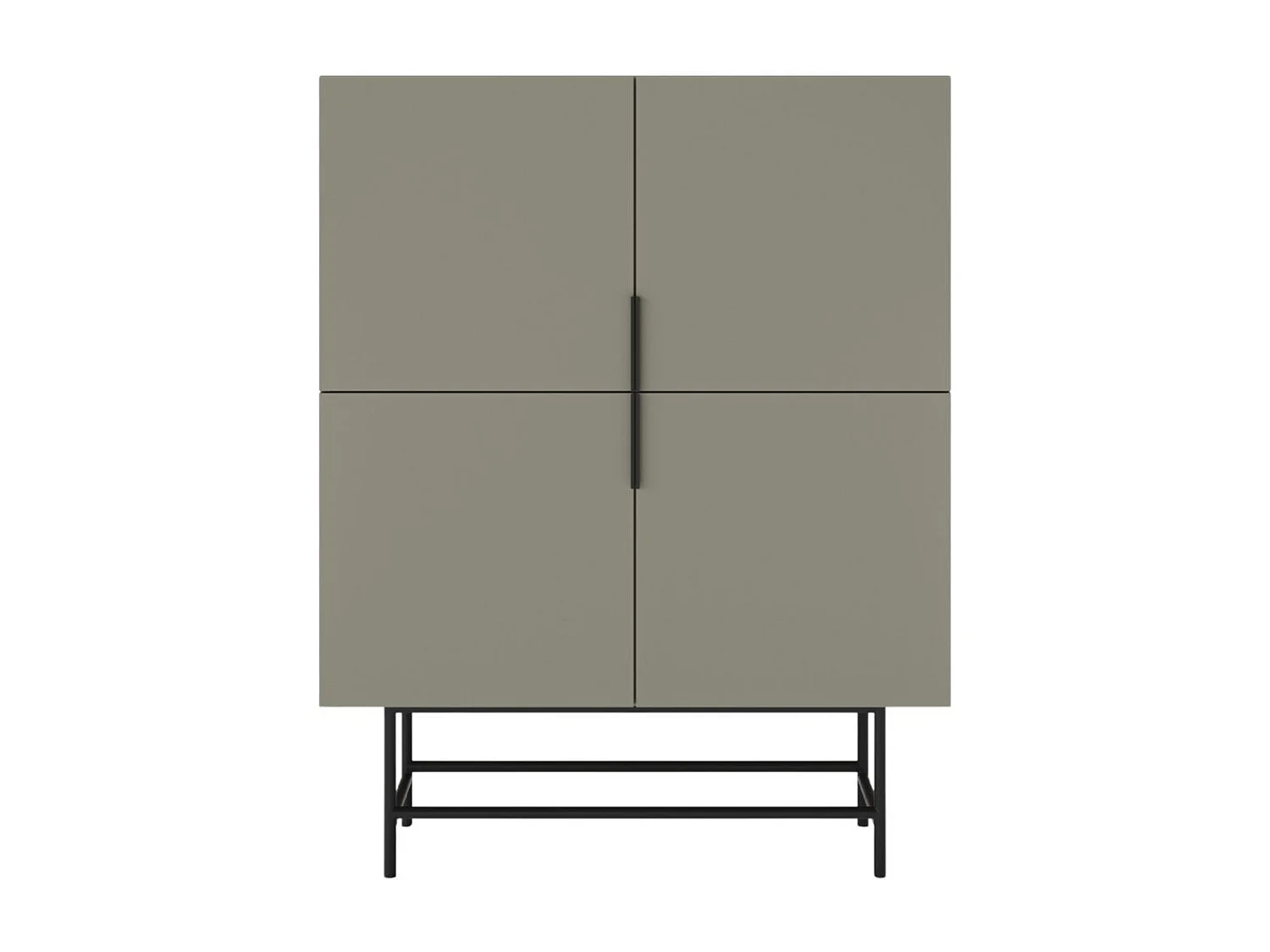 Meuble de rangement 4 portes en mélaminé vert kaki et piètement et poignées en métal laqué noir - ALDINE