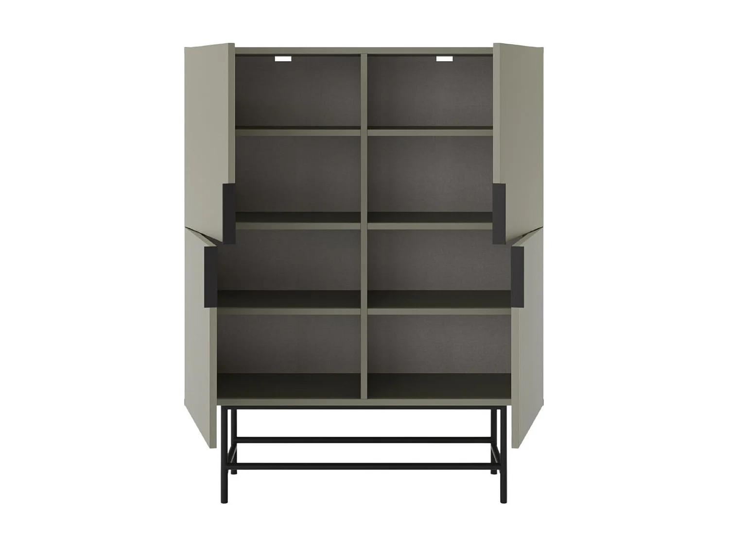 Meuble de rangement 4 portes en mélaminé vert kaki et piètement et poignées en métal laqué noir - ALDINE