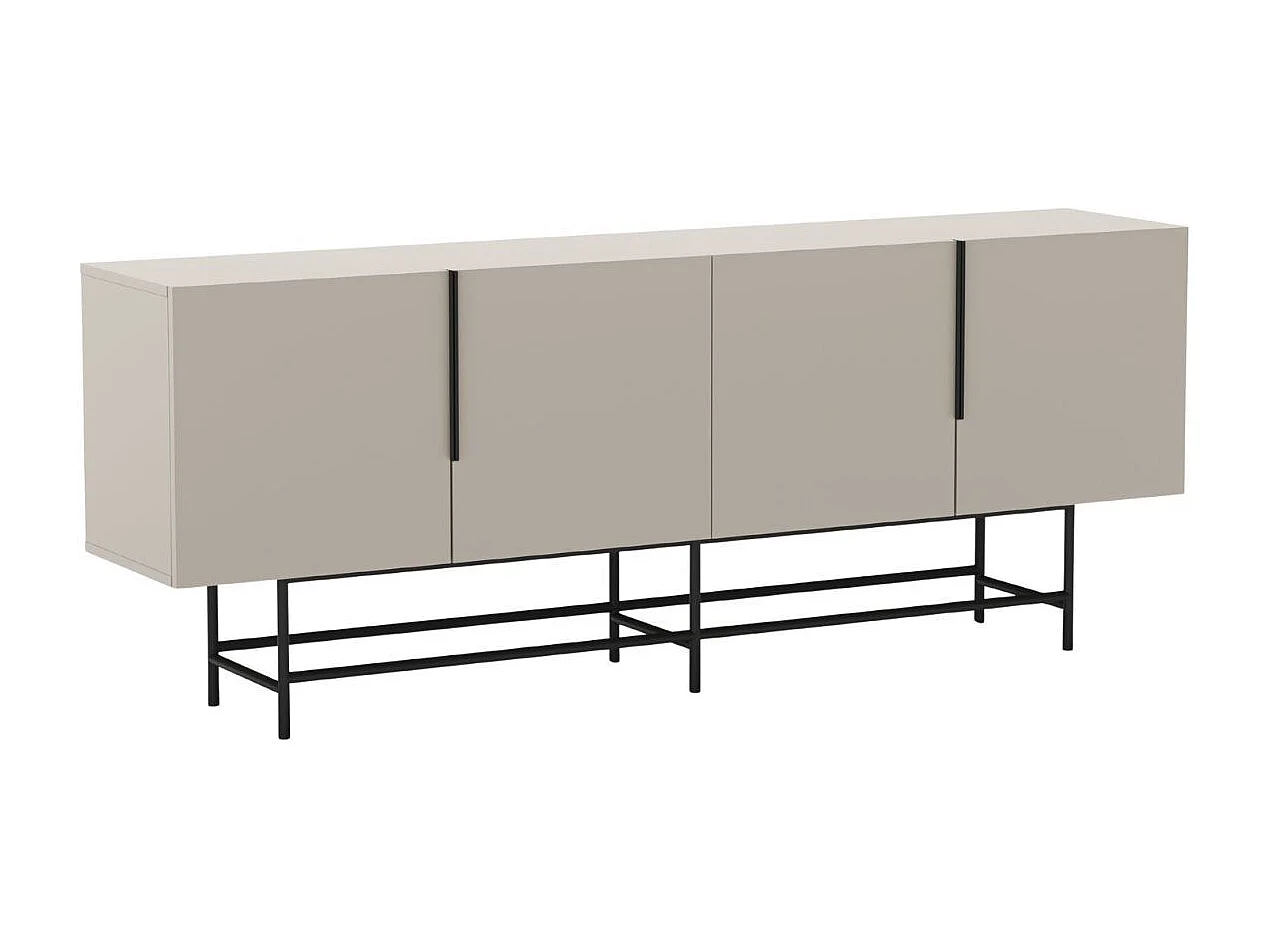 Buffet 4 portes en mélaminé beige et piètement et poignées en métal laqué noir - ALDINE