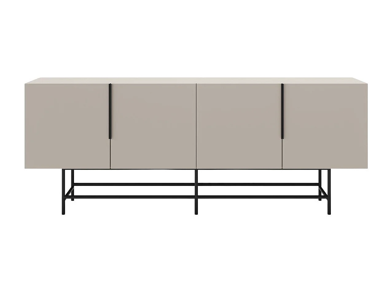 Buffet 4 portes en mélaminé beige et piètement et poignées en métal laqué noir - ALDINE