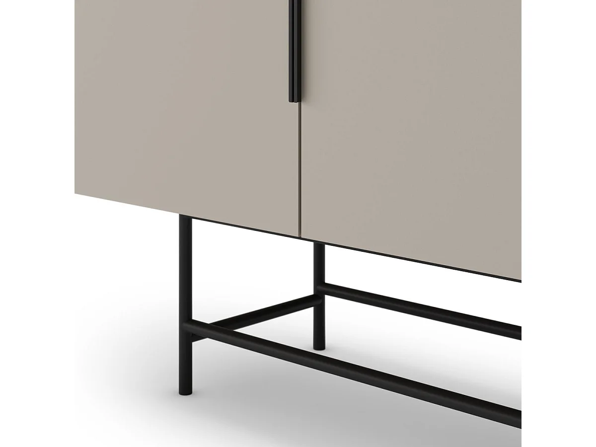 Buffet 4 portes en mélaminé beige et piètement et poignées en métal laqué noir - ALDINE