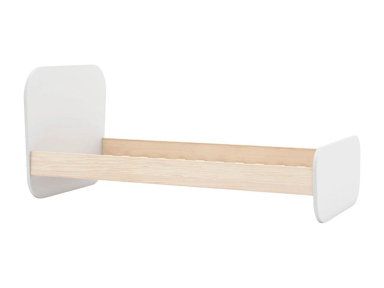 Lit 90x190 tête et pied de lit arrondis en pin massif naturel et MDF laqué blanc - KAINA