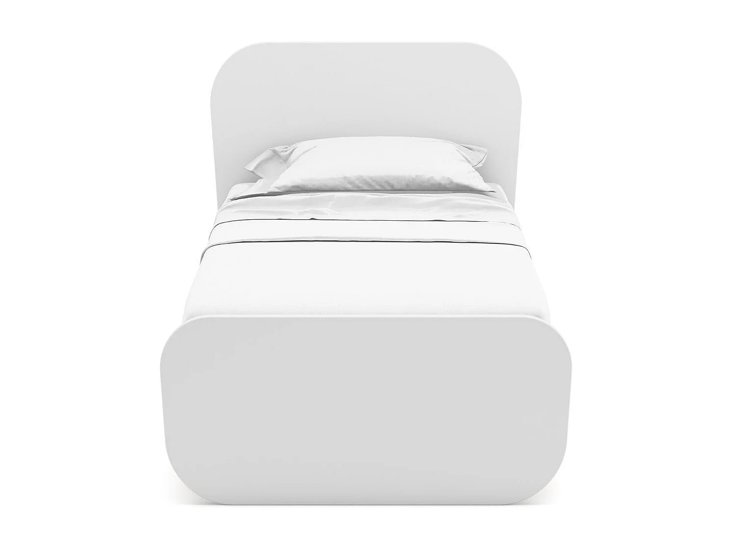 Lit 90x190 tête et pied de lit arrondis en pin massif naturel et MDF laqué blanc - KAINA