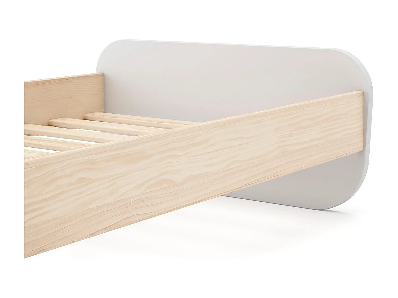 Lit 90x190 tête et pied de lit arrondis en pin massif naturel et MDF laqué blanc - KAINA