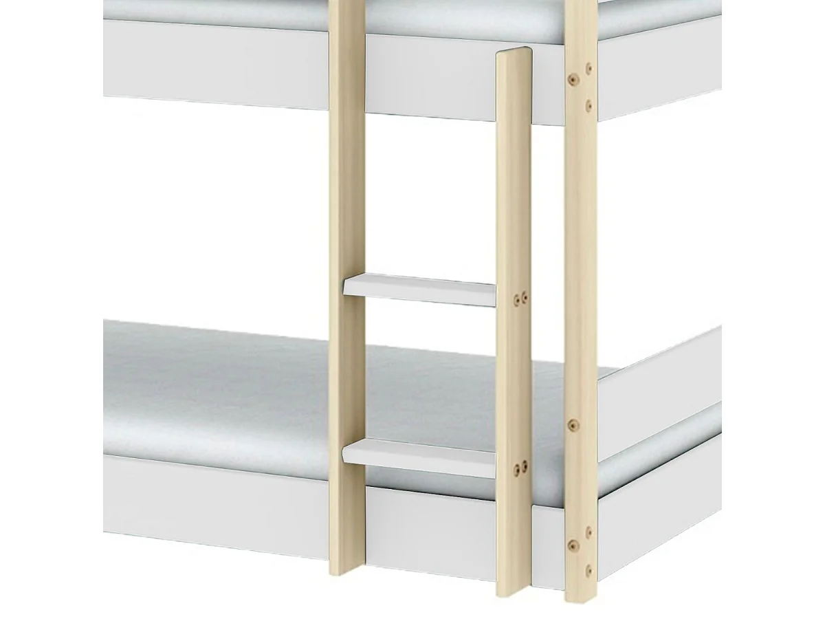 Lit superposé 3 couchages 90x190 en MDF laqué blanc et pin naturel - SOMIS