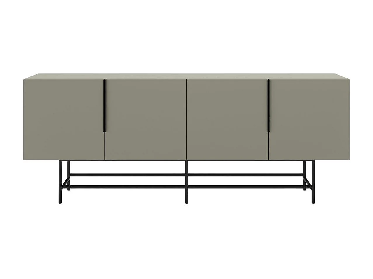 Buffet 4 portes en mélaminé vert kaki et piètement et poignées en métal laqué noir - ALDINE