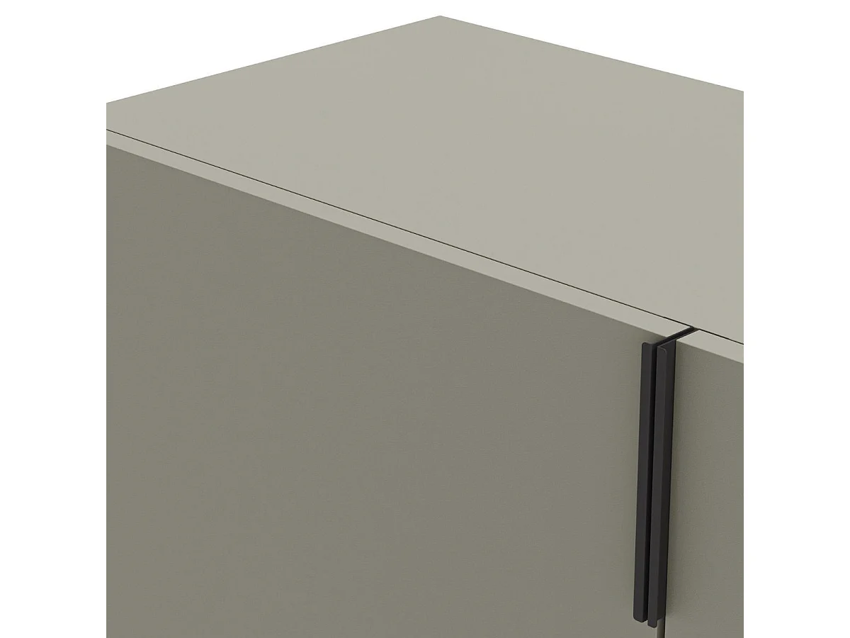 Buffet 4 portes en mélaminé vert kaki et piètement et poignées en métal laqué noir - ALDINE