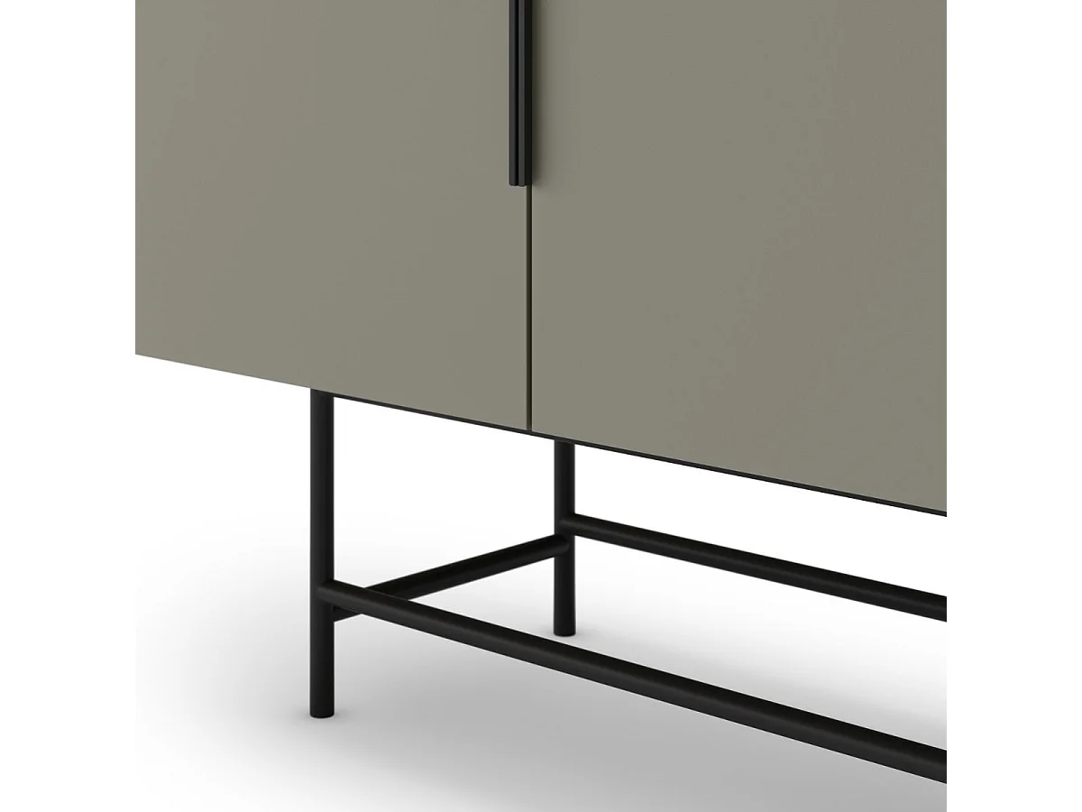 Buffet 4 portes en mélaminé vert kaki et piètement et poignées en métal laqué noir - ALDINE