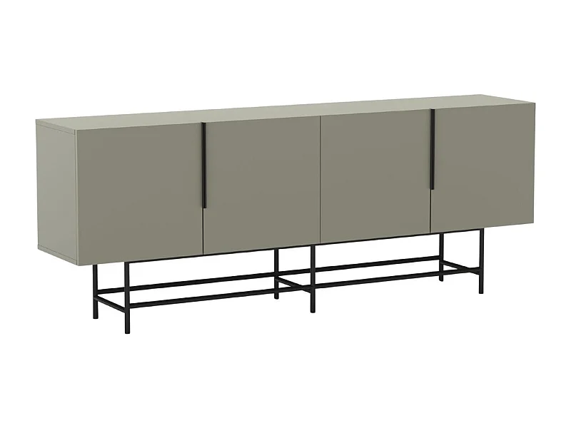 Buffet 4 portes en mélaminé vert kaki et piètement et poignées en métal laqué noir - ALDINE