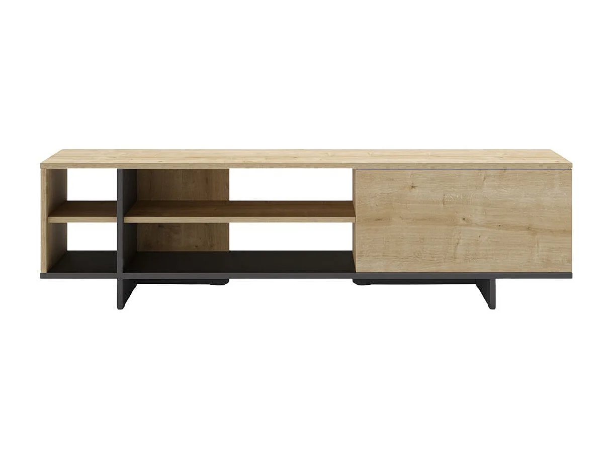 Meuble TV 1 portes 4 niches en mélaminé imitation bois et noir - ESQUISSE