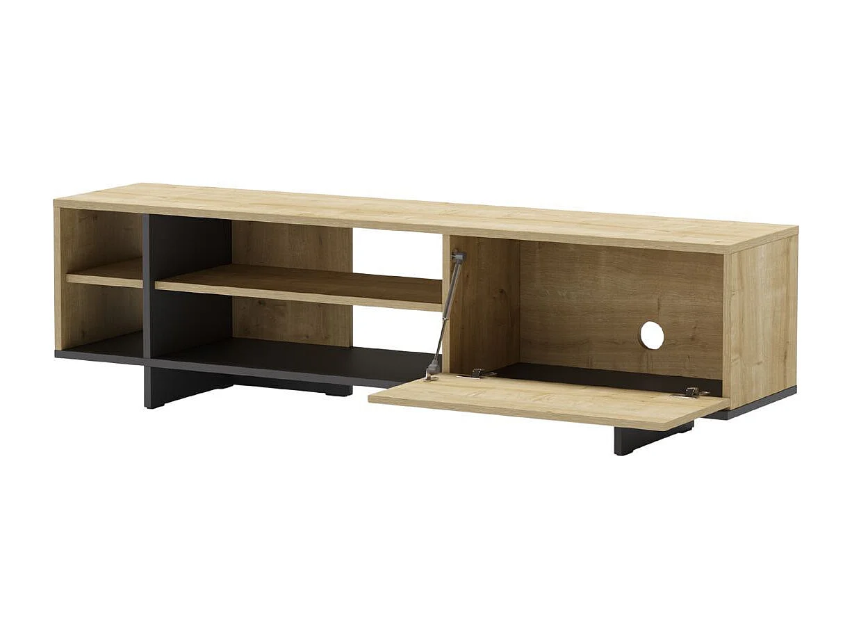 Meuble TV 1 portes 4 niches en mélaminé imitation bois et noir - ESQUISSE