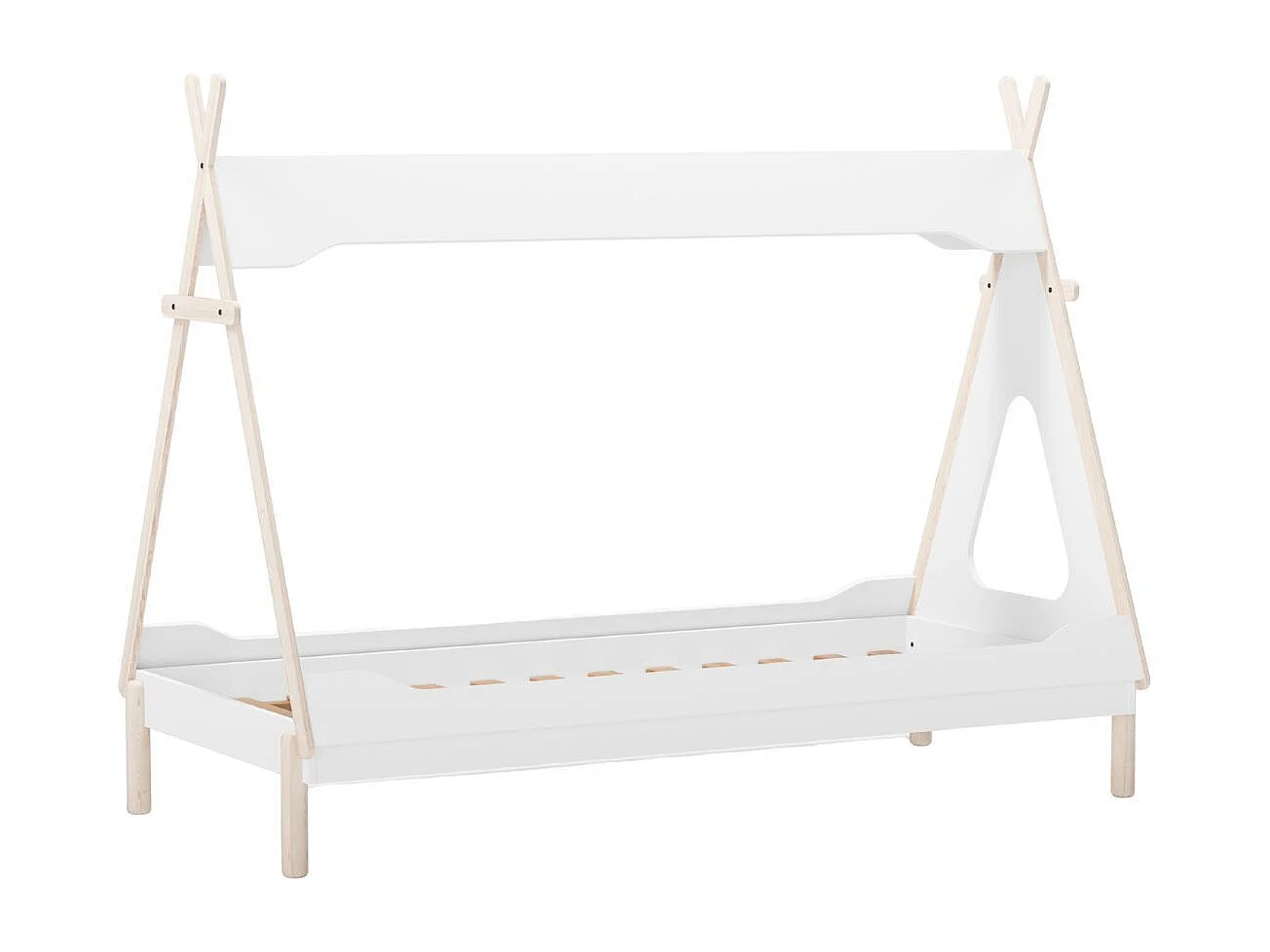 Lit tipi 90x190 en MDF et pin massif laqué blanc et ciré naturel - NOLIAN