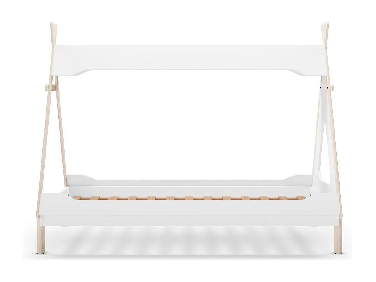 Lit tipi 90x190 en MDF et pin massif laqué blanc et ciré naturel - NOLIAN