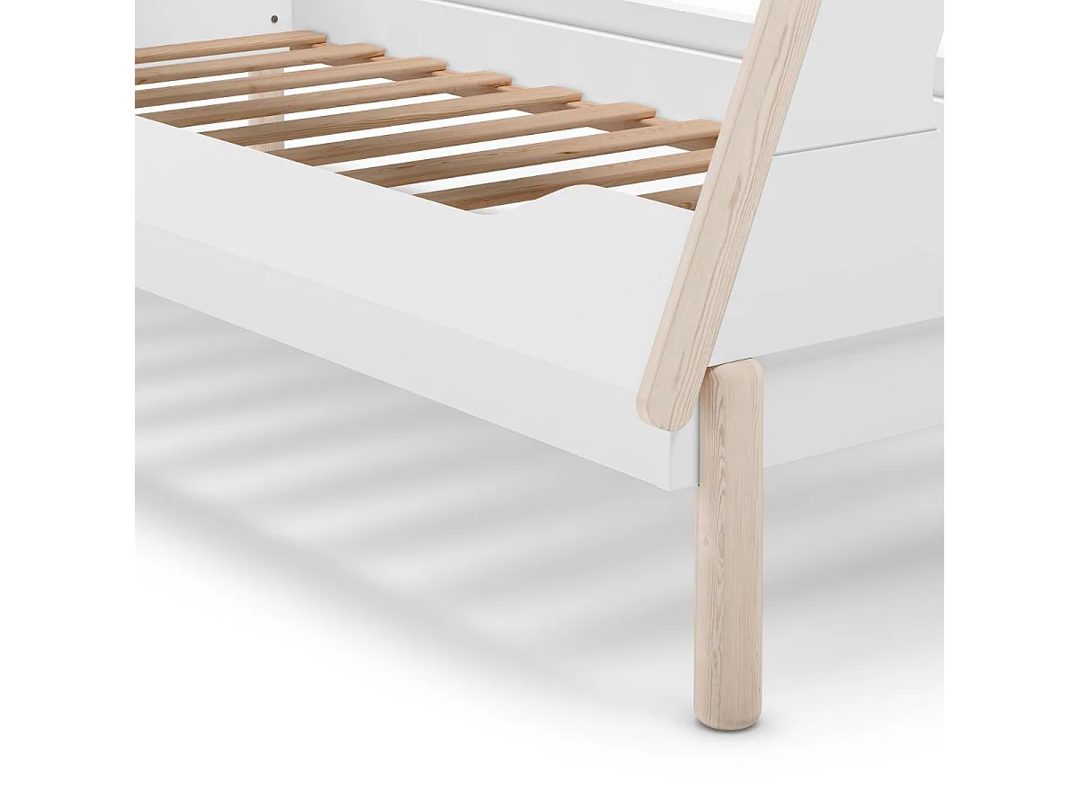 Lit tipi 90x190 en MDF et pin massif laqué blanc et ciré naturel - NOLIAN