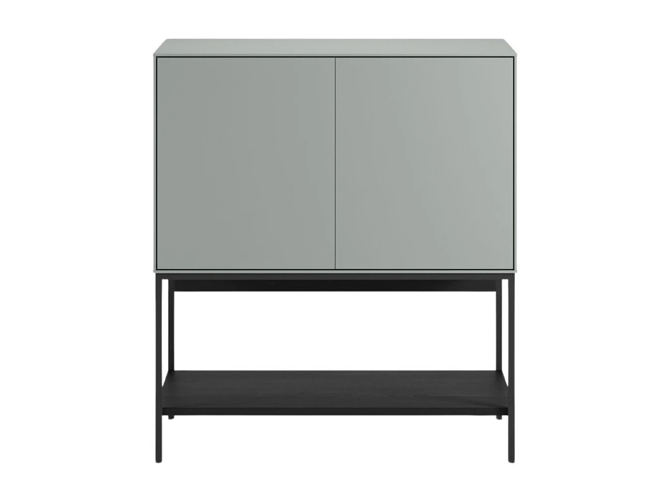 Meuble d'appoint 2 portes en mélaminé vert sauge et piètement avec étagère en métal laqué noir - MIRINA