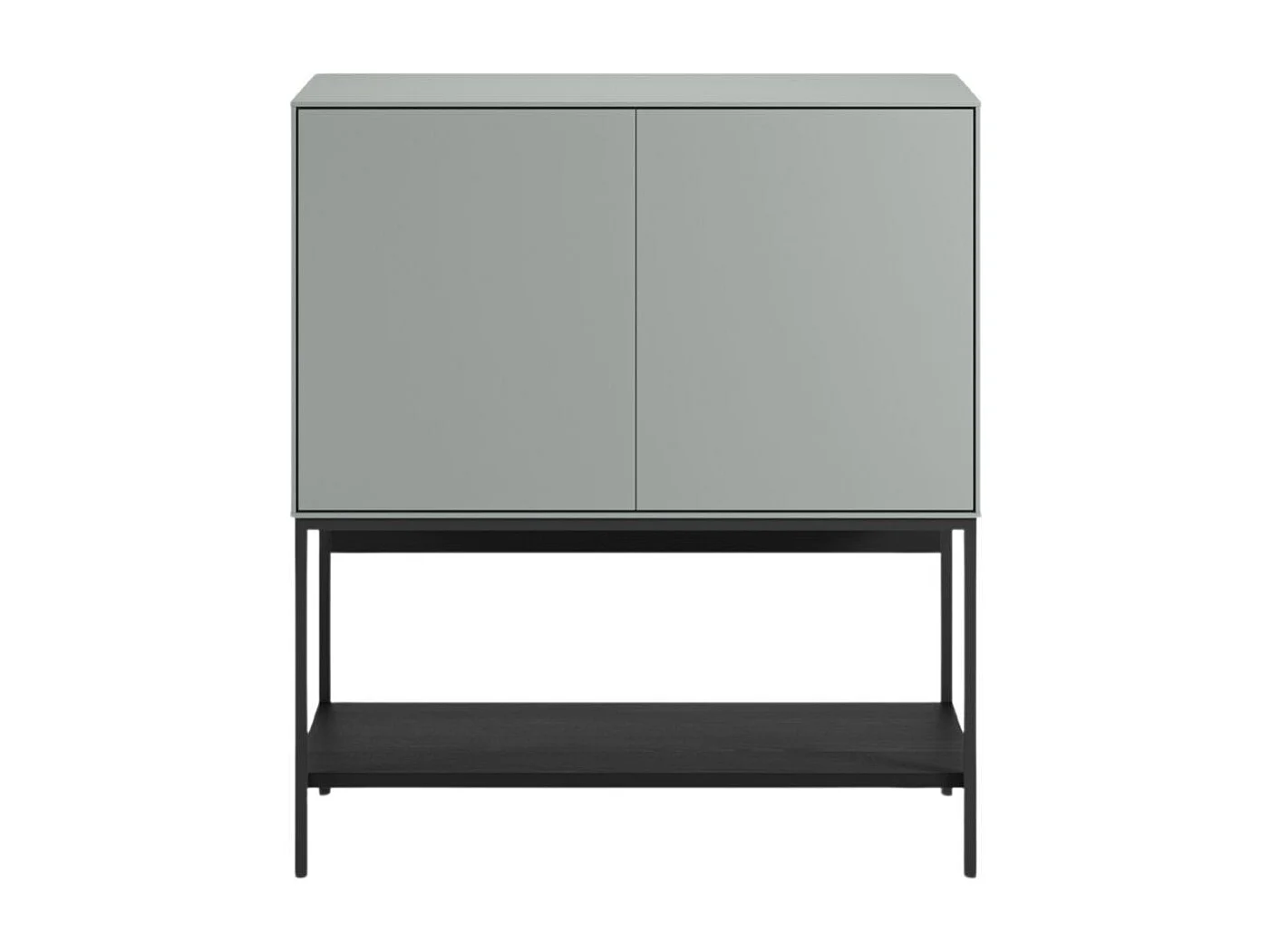 Meuble d'appoint 2 portes en mélaminé vert sauge et piètement avec étagère en métal laqué noir - MIRINA