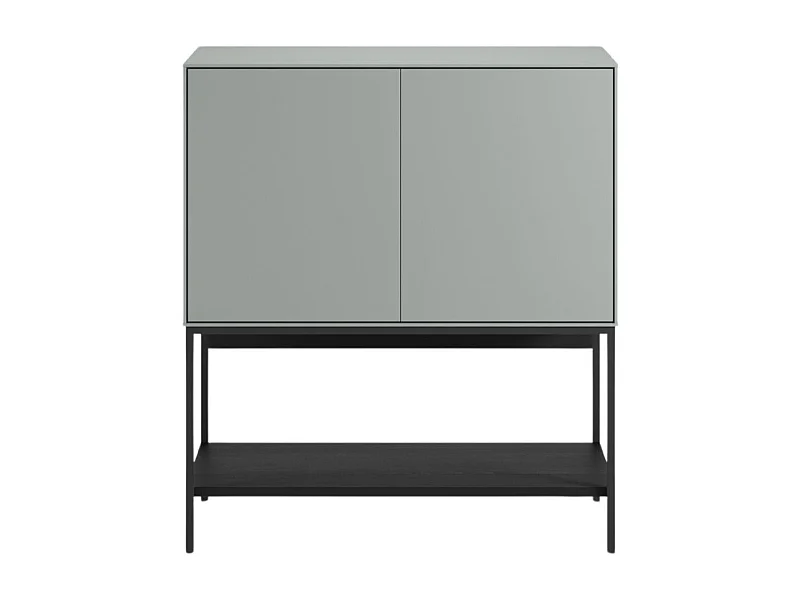 Meuble d'appoint 2 portes en mélaminé vert sauge et piètement avec étagère en métal laqué noir - MIRINA