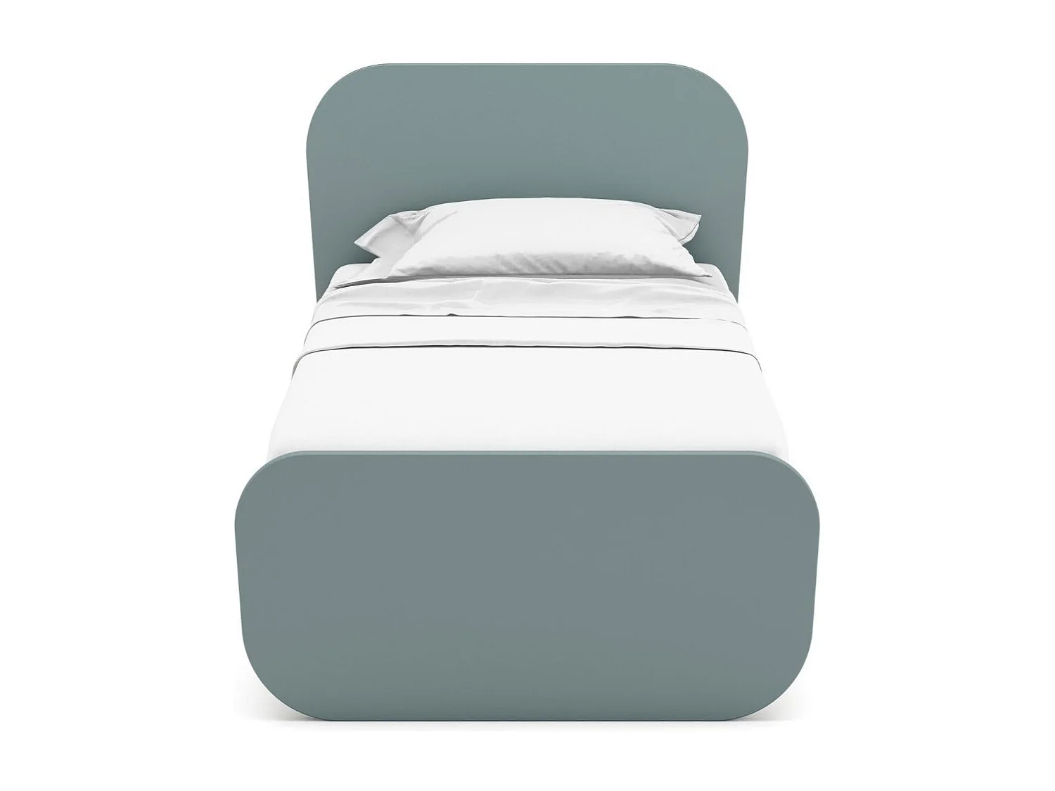 Lit 90x190 tête et pied de lit arrondis en pin massif naturel et MDF laqué vert kaki  - KAINA