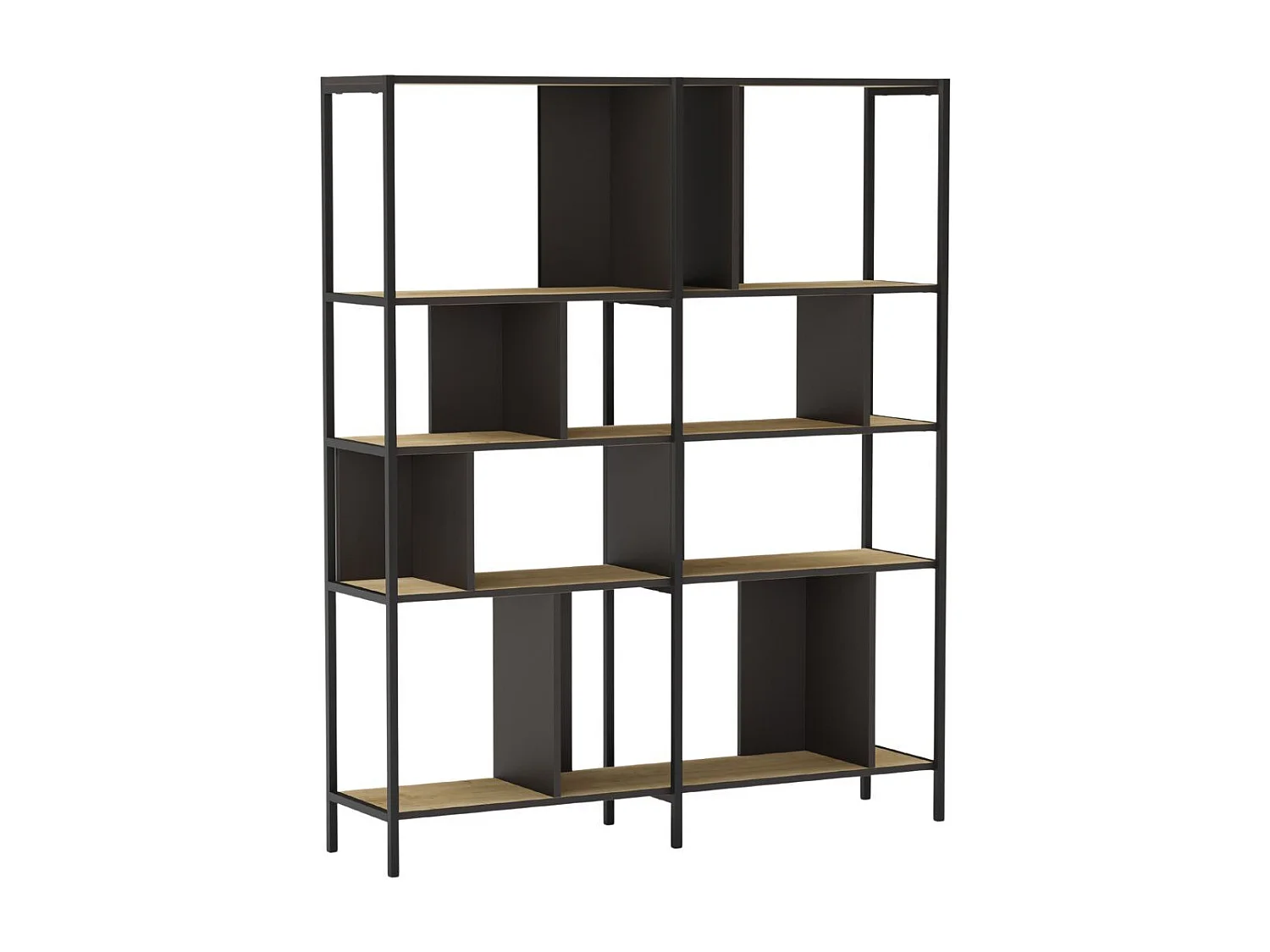 Etagère graphique 4 niveaux 144cm en mélaminé imitation bois et structure en métal laqué noir - ANTHEA