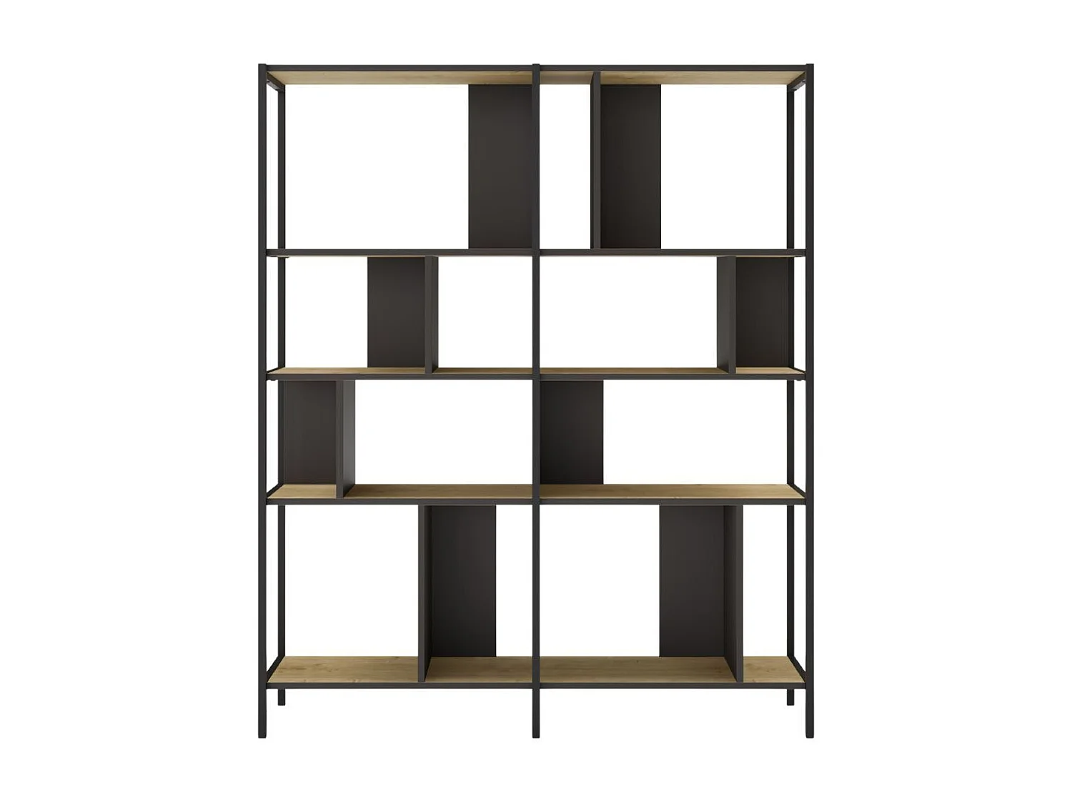 Etagère graphique 4 niveaux 144cm en mélaminé imitation bois et structure en métal laqué noir - ANTHEA