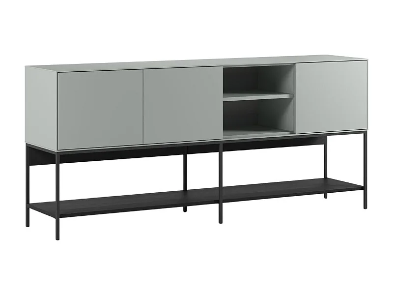 Buffet 3 portes 1 niches en mélaminé vert sauge et piètement avec étagère en métal laqué noir - MIRINA