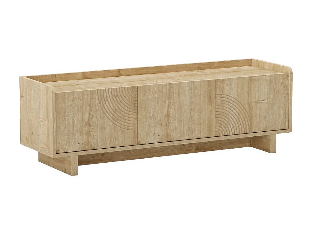 Meuble TV 3 portes 140cm en mélaminé imitation bois décor relief fraisé - RIAD