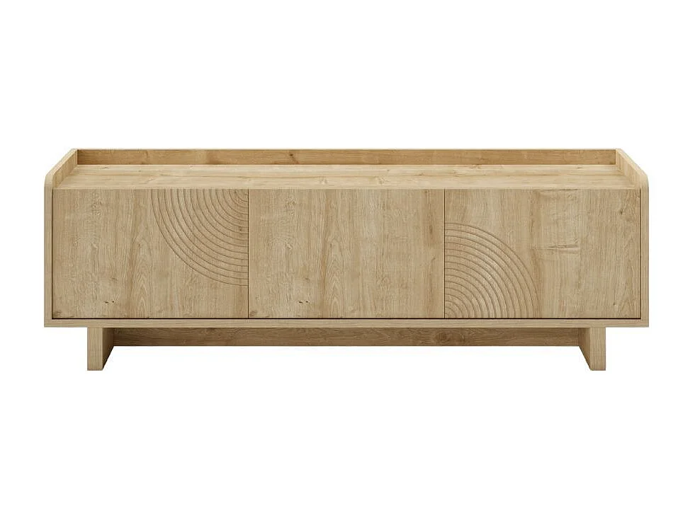 Meuble TV 3 portes 140cm en mélaminé imitation bois décor relief fraisé - RIAD